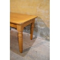 thumb-Massief grenen eettafel met lade en gedraaide poten-3