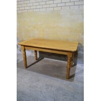 thumb-Massief grenen eettafel met lade en gedraaide poten-6