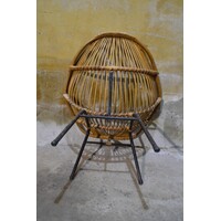 thumb-Vintage Rohé rotan fauteuil met metalen onderstel-2