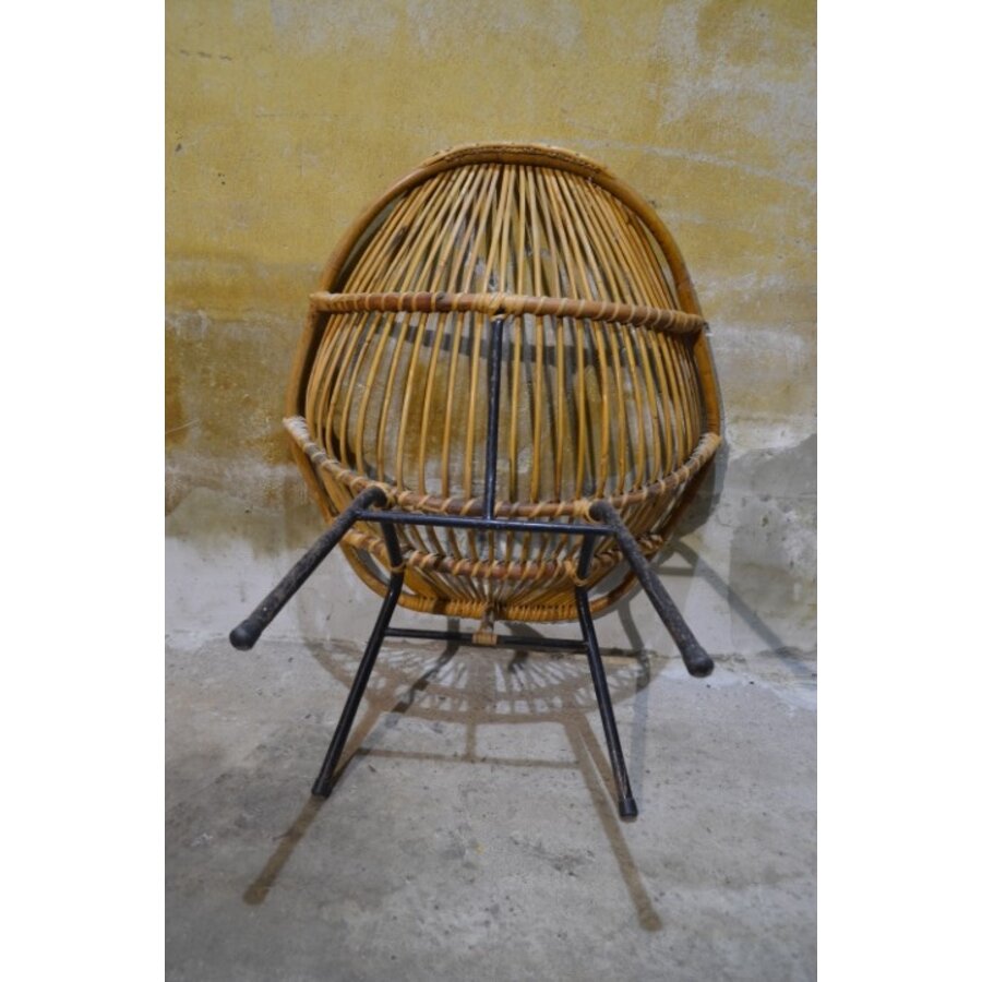 Vintage Rohé rotan fauteuil met metalen onderstel-2