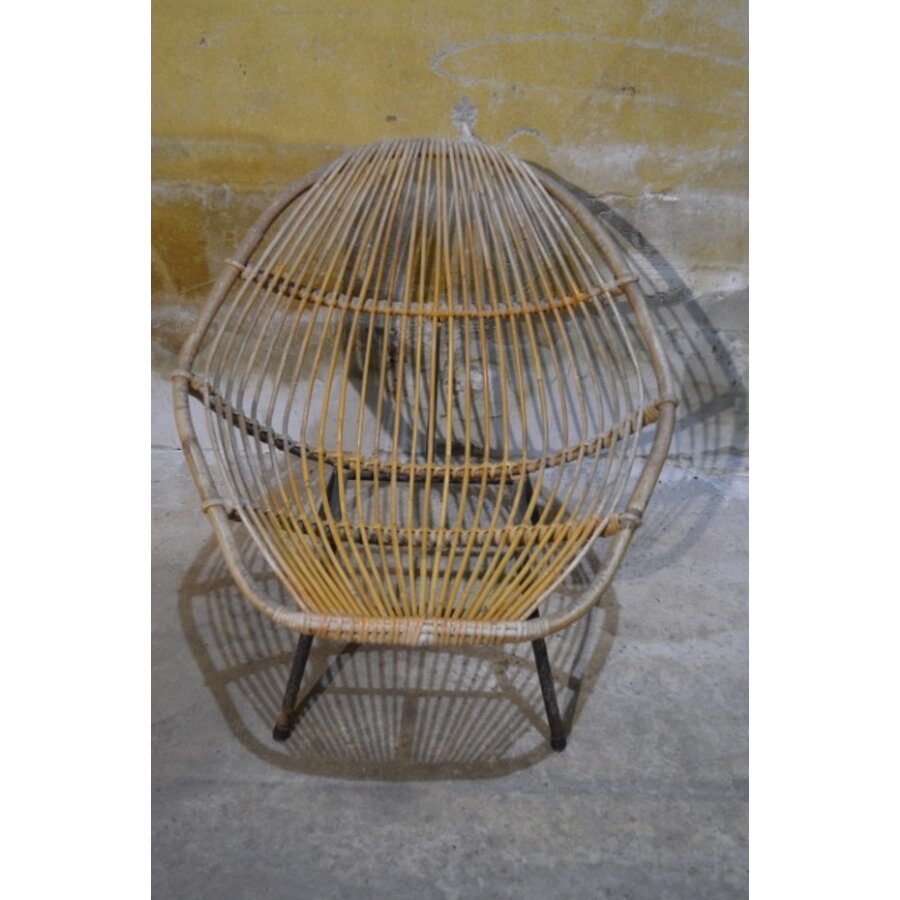 Vintage Rohé rotan fauteuil met metalen onderstel-6