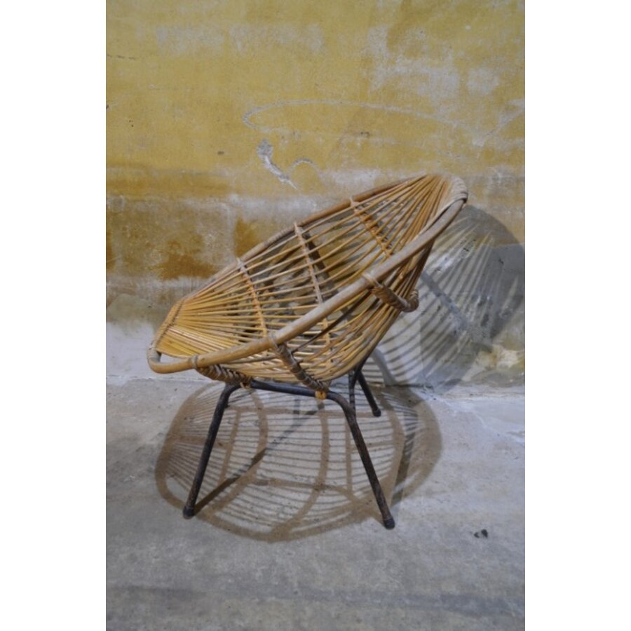 Vintage Rohé rotan fauteuil met metalen onderstel-1