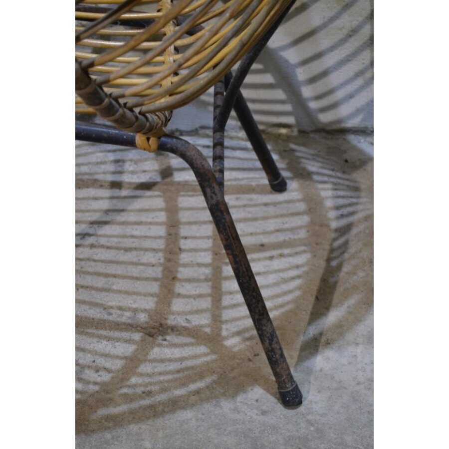 Vintage Rohé rotan fauteuil met metalen onderstel-7