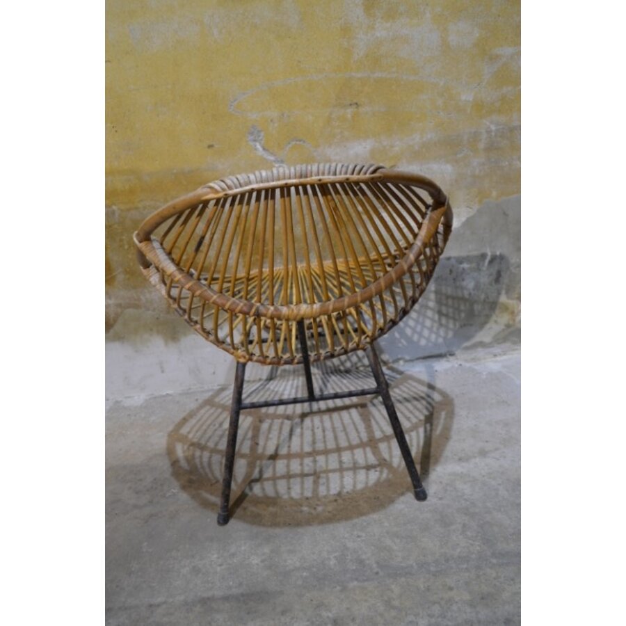 Vintage Rohé rotan fauteuil met metalen onderstel-9