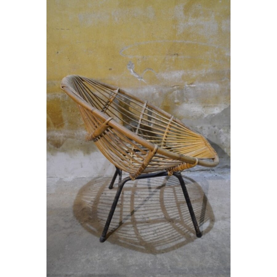 Vintage Rohé rotan fauteuil met metalen onderstel-10