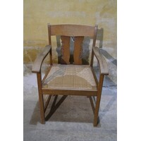 thumb-Eiken armstoel met biezen zitting in Amsterdamse School stijl-5