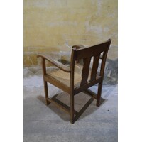 thumb-Eiken armstoel met biezen zitting in Amsterdamse School stijl-8