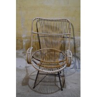 thumb-Rohé rotan armfauteuil met zwart metalen frame jaren 60-70-2