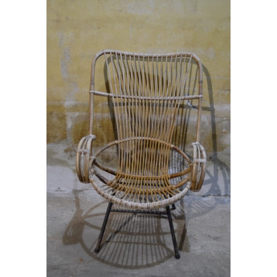 Rohé rotan armfauteuil met zwart metalen frame jaren 60-70-2