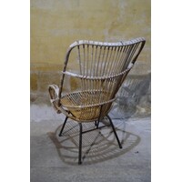 thumb-Rohé rotan armfauteuil met zwart metalen frame jaren 60-70-3