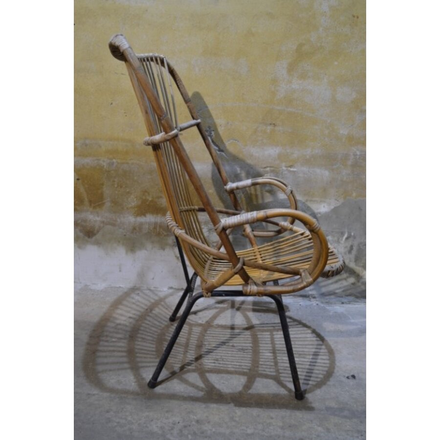 Rohé rotan armfauteuil met zwart metalen frame jaren 60-70-5