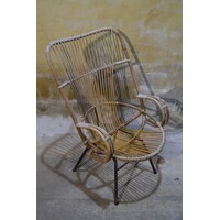thumb-Rohé rotan armfauteuil met zwart metalen frame jaren 60-70-6