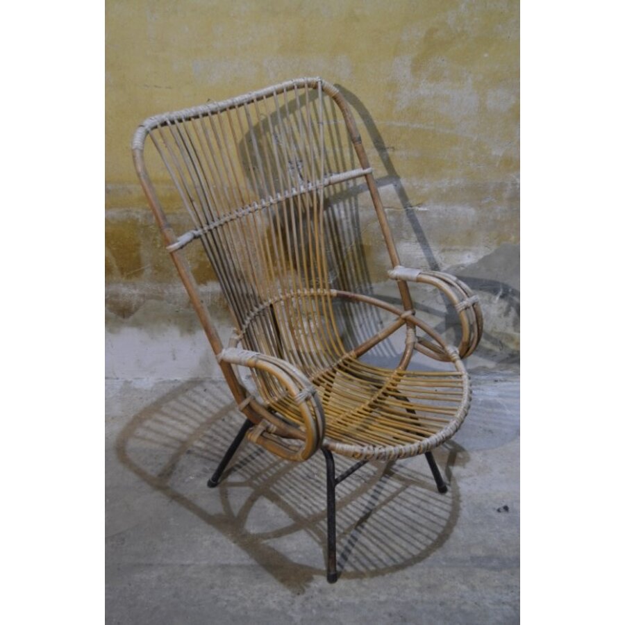 Rohé rotan armfauteuil met zwart metalen frame jaren 60-70-6