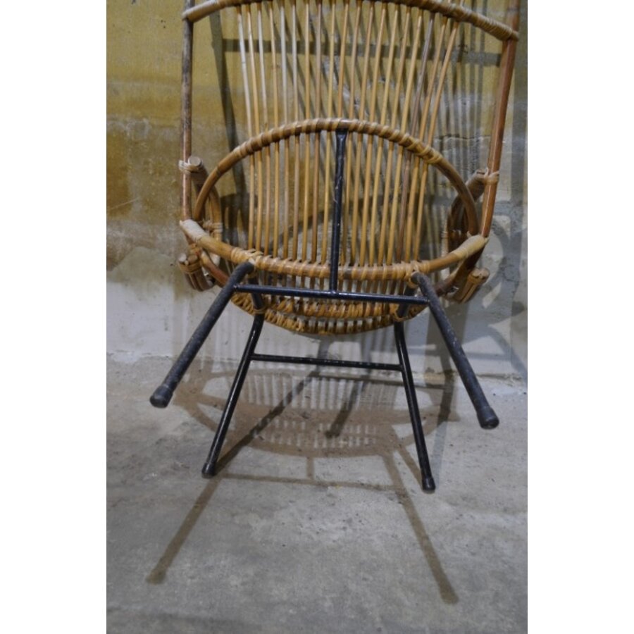 Rohé rotan armfauteuil met zwart metalen frame jaren 60-70-10