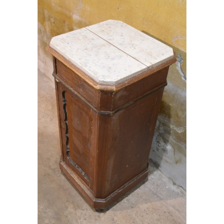 Antiek grenen Biedermeier nachtkastje met lade circa 1870-3