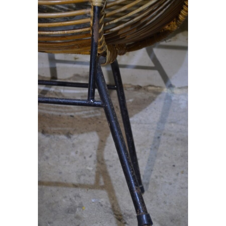 Zeldzame Rohé rotan fauteuil met metalen frame jaren 50-2