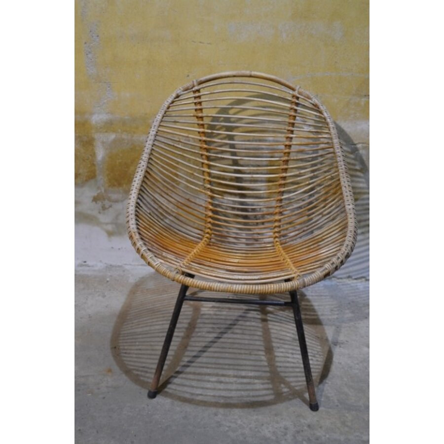 Zeldzame Rohé rotan fauteuil met metalen frame jaren 50-3