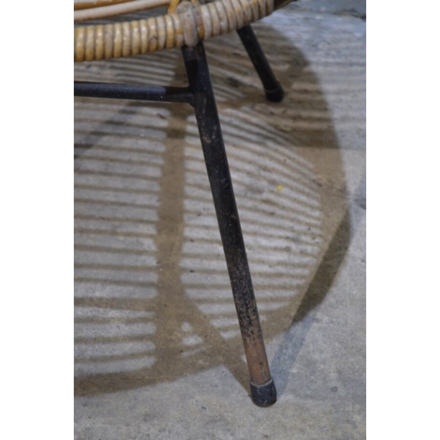 Zeldzame Rohé rotan fauteuil met metalen frame jaren 50-4