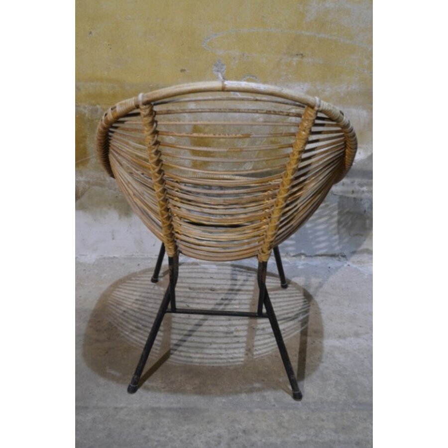 Zeldzame Rohé rotan fauteuil met metalen frame jaren 50-6