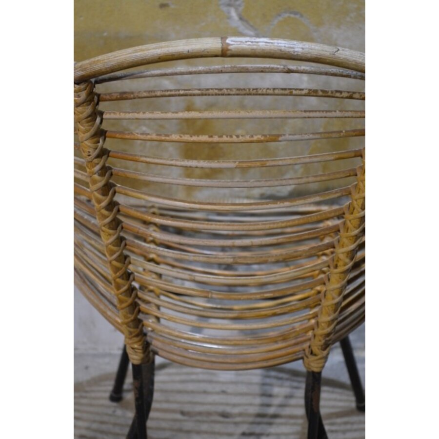 Zeldzame Rohé rotan fauteuil met metalen frame jaren 50-7
