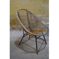 thumb-Zeldzame Rohé rotan fauteuil met metalen frame jaren 50-1