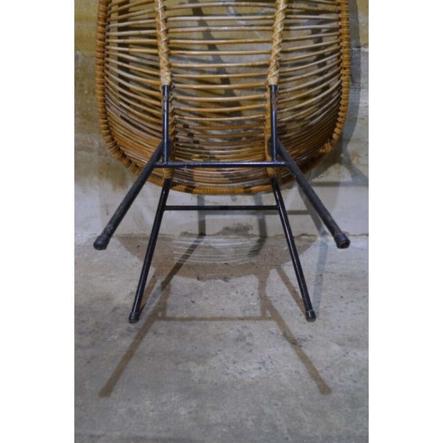 Zeldzame Rohé rotan fauteuil met metalen frame jaren 50-9