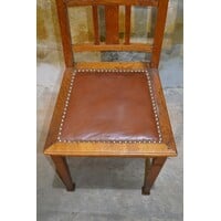 thumb-Antiek eiken stoeltje met schapenleer in Art Nouveau stijl-2