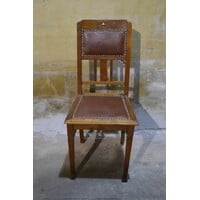 thumb-Antiek eiken stoeltje met schapenleer in Art Nouveau stijl-3