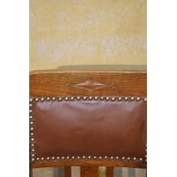 thumb-Antiek eiken stoeltje met schapenleer in Art Nouveau stijl-5