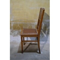 thumb-Antiek eiken stoeltje met schapenleer in Art Nouveau stijl-6