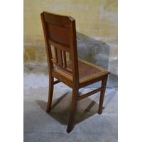 thumb-Antiek eiken stoeltje met schapenleer in Art Nouveau stijl-8