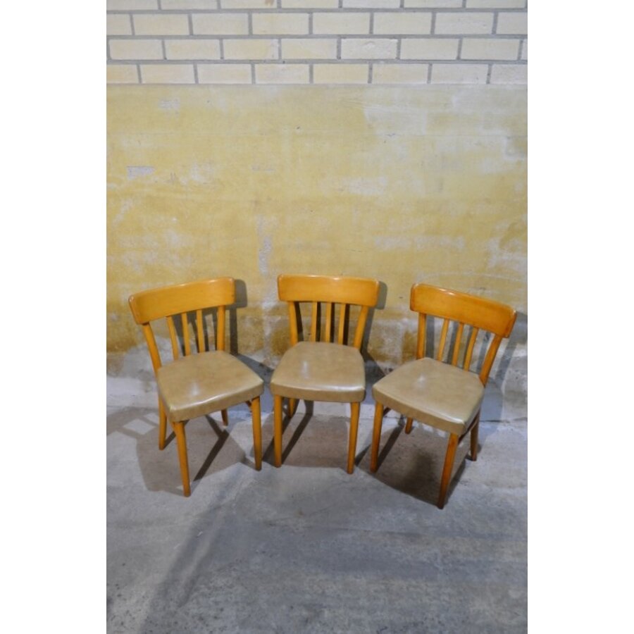 Beukenhouten keukenstoelen met vinyl zitting set van 3-4