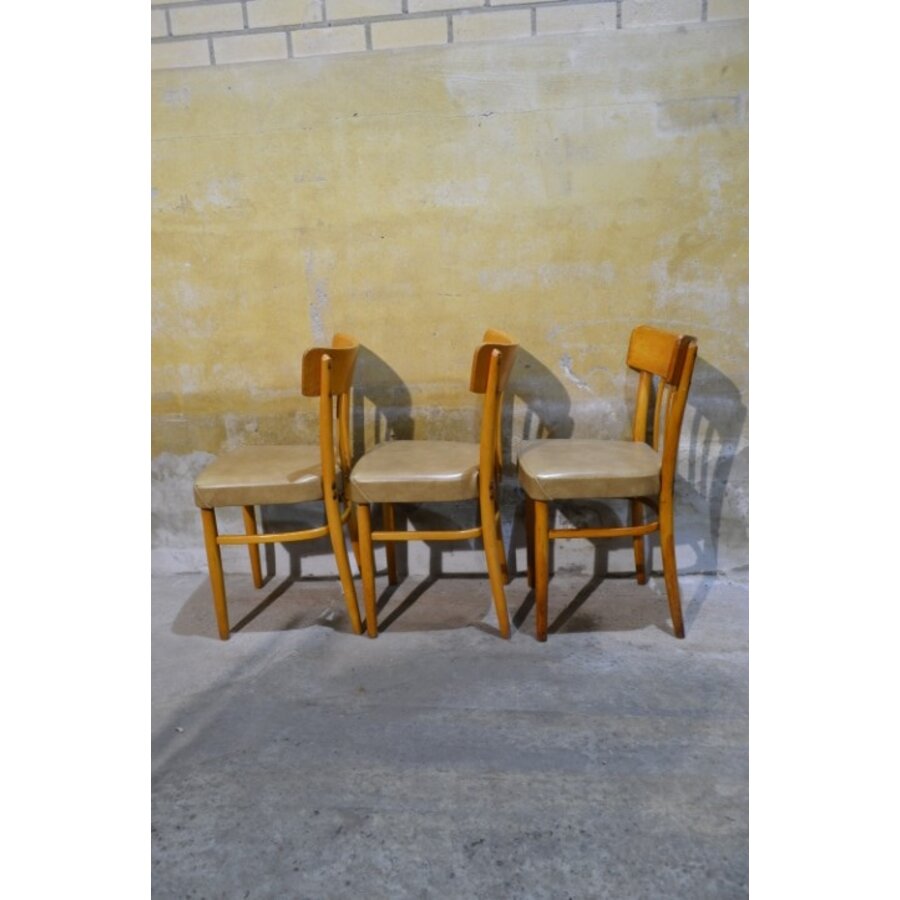 Beukenhouten keukenstoelen met vinyl zitting set van 3-6