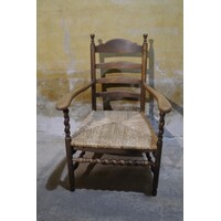 thumb-Antieke oud-Hollandse eiken armfauteuil met biezen zitting-2