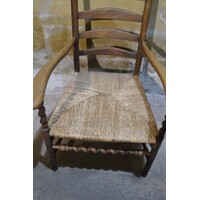 thumb-Antieke oud-Hollandse eiken armfauteuil met biezen zitting-4