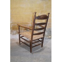 thumb-Antieke oud-Hollandse eiken armfauteuil met biezen zitting-5