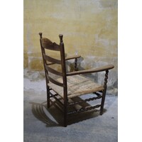 thumb-Antieke oud-Hollandse eiken armfauteuil met biezen zitting-6