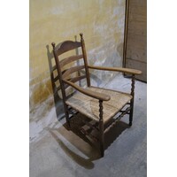 thumb-Antieke oud-Hollandse eiken armfauteuil met biezen zitting-9