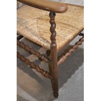 thumb-Antieke oud-Hollandse eiken armfauteuil met biezen zitting-10