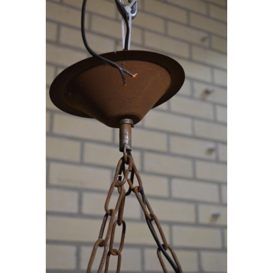 Grote smeedijzeren hanglamp zonder glas jaren 50-60-4