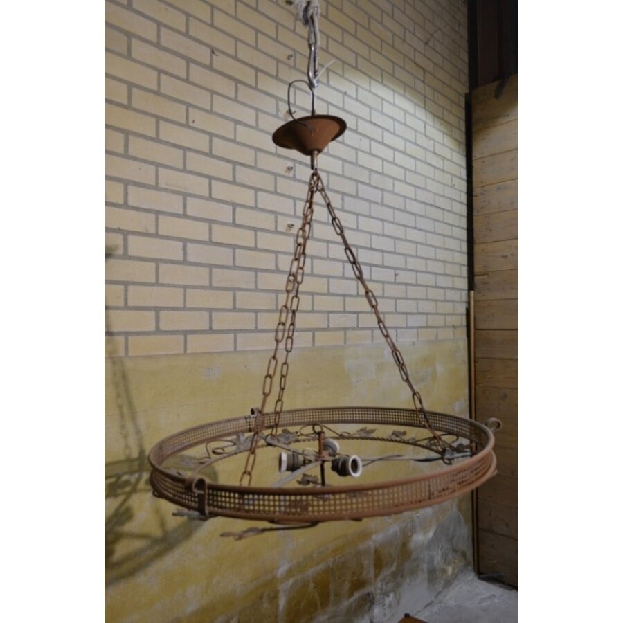 Grote smeedijzeren hanglamp zonder glas jaren 50-60-6