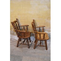 thumb-Robuuste massief eiken armstoelen jaren 50 set van 2-5