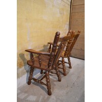thumb-Robuuste massief eiken armstoelen jaren 50 set van 2-7
