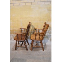 thumb-Robuuste massief eiken armstoelen jaren 50 set van 2-8
