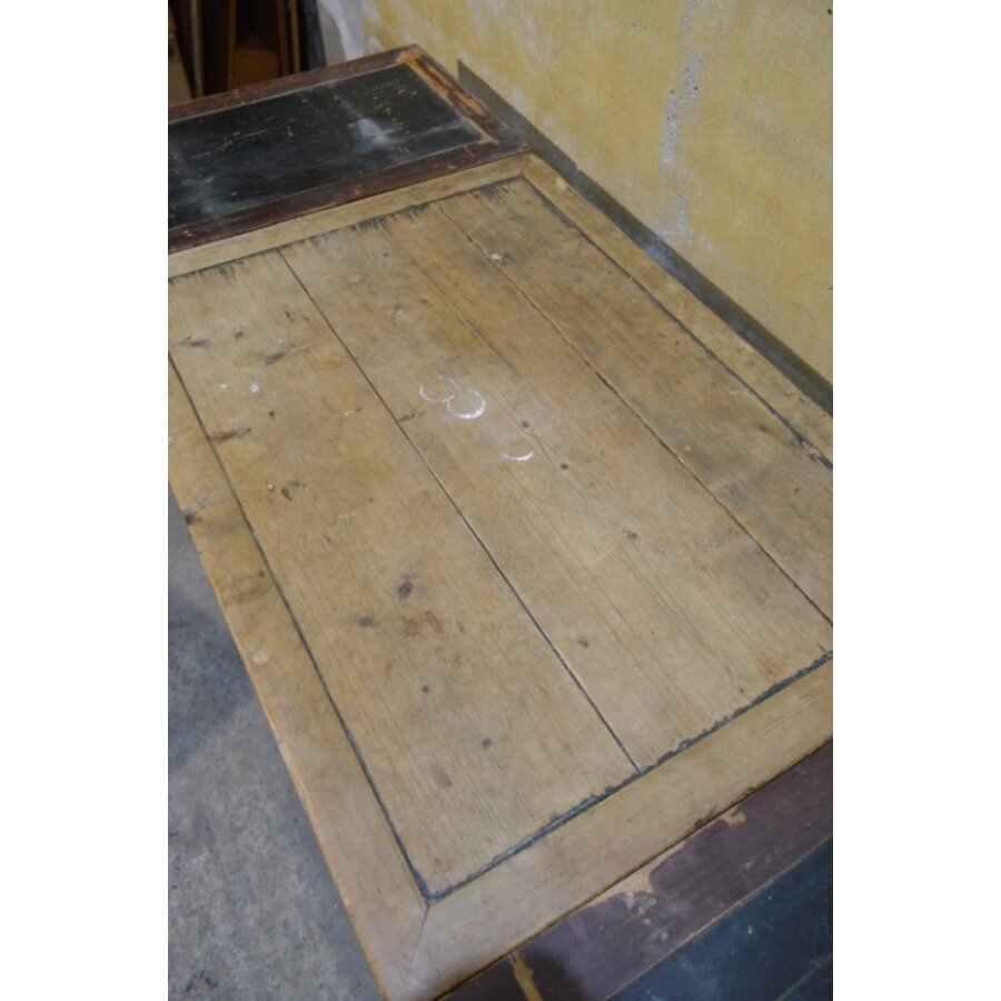 Antieke grenen boeren uittrektafel met lade-4