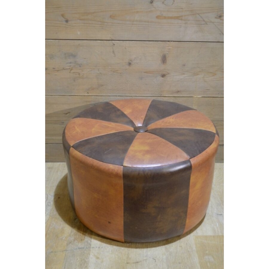 Vintage ronde zitpoef in Marokkaanse patchwork stijl-3