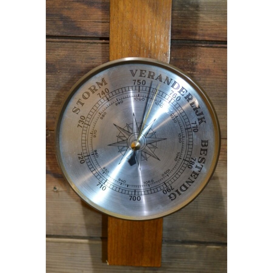 Vintage weerstation met barometer en thermometer eikenhout-2