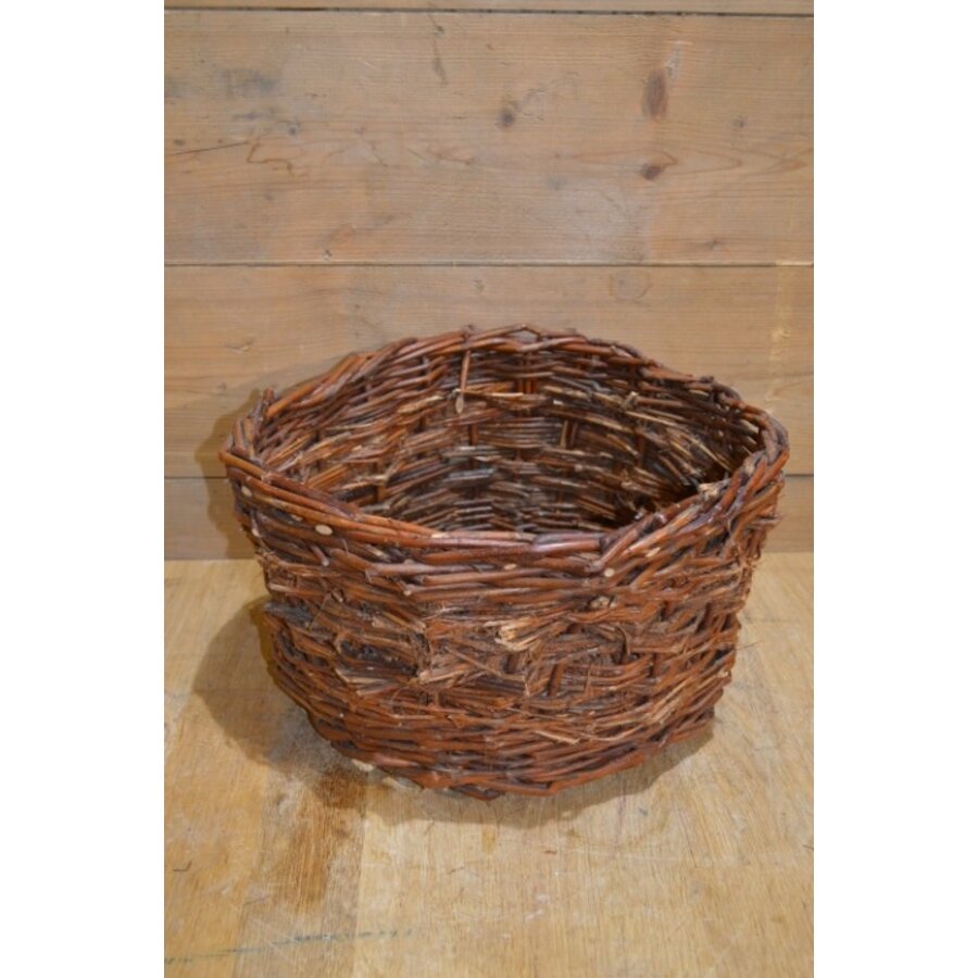 Tweedehands ronde gevlochten wilgentenen mand-2
