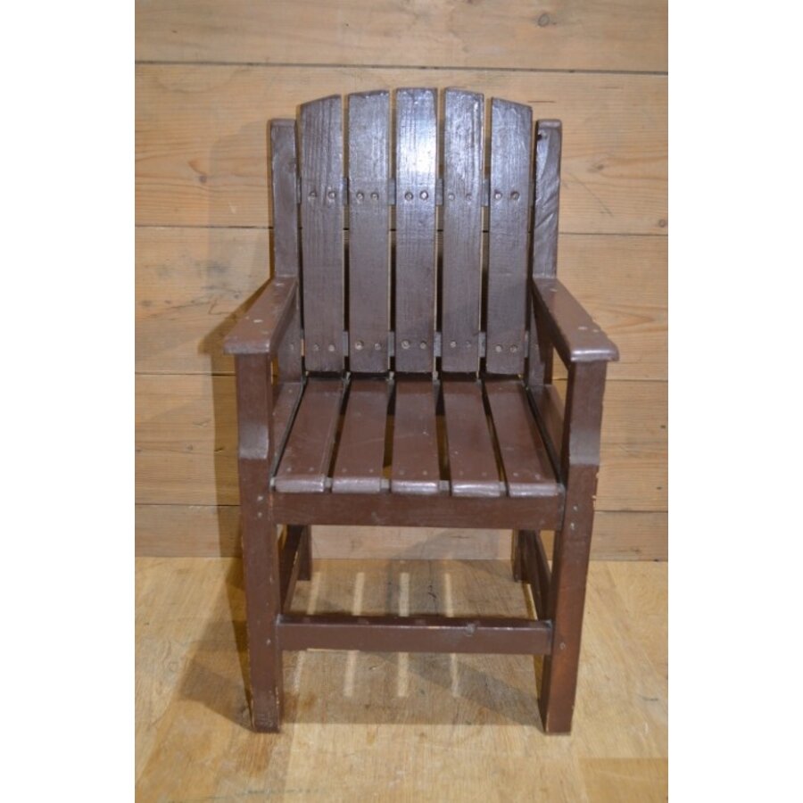 Houten retro kinderstoeltje met armleuningen uit de jaren 50-6