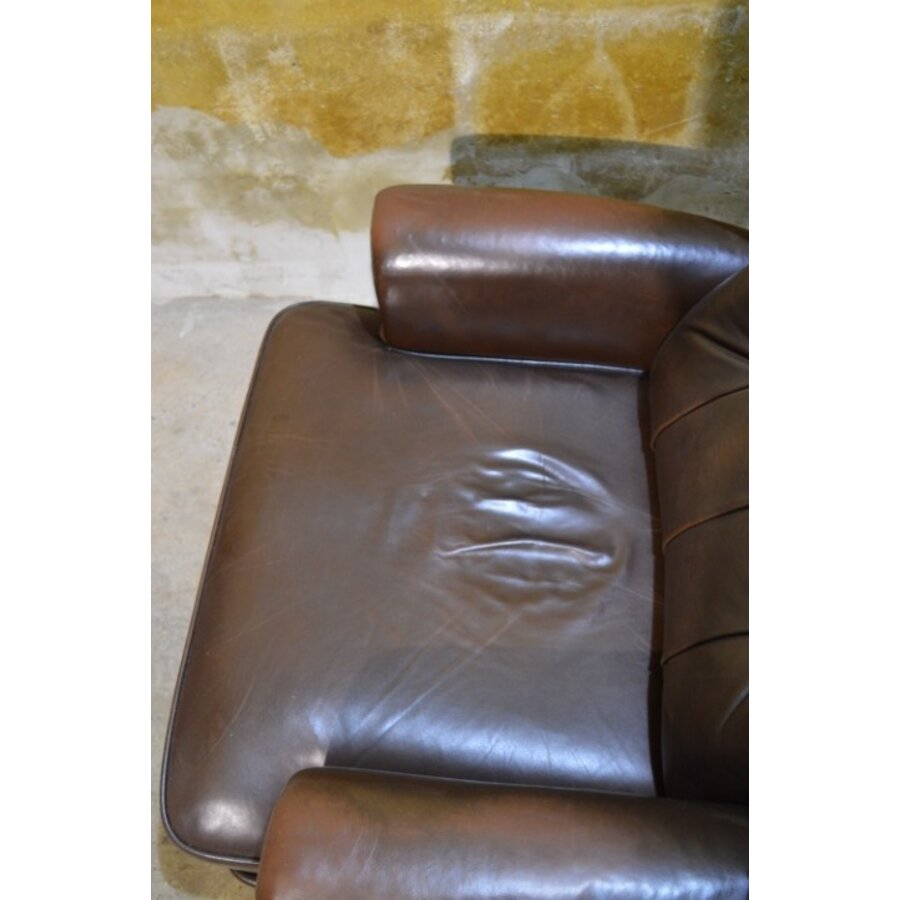 Vintage leren Chesterfield oorfauteuil donkerbruin-6